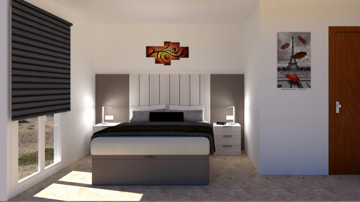 Diseño de interior dormitorio en 3D Espai Mueble